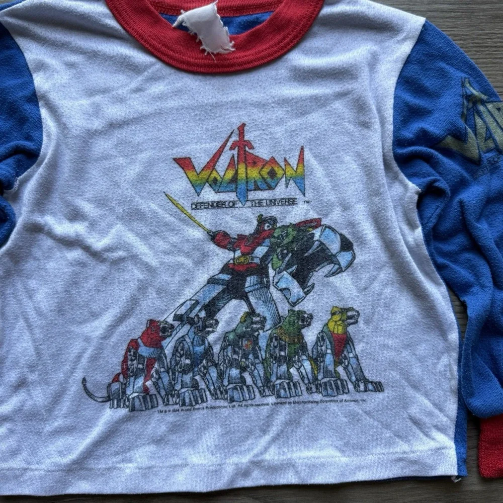 Vintage Voltron Shirt Boys XS Pajama Top Cartoon Robot Graphic 80s Defender